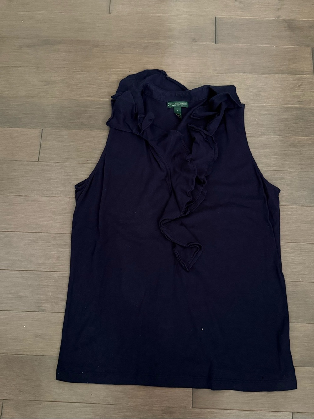 Ralph Lauren Sleeveless Ruffle V-Neck Top - Navy